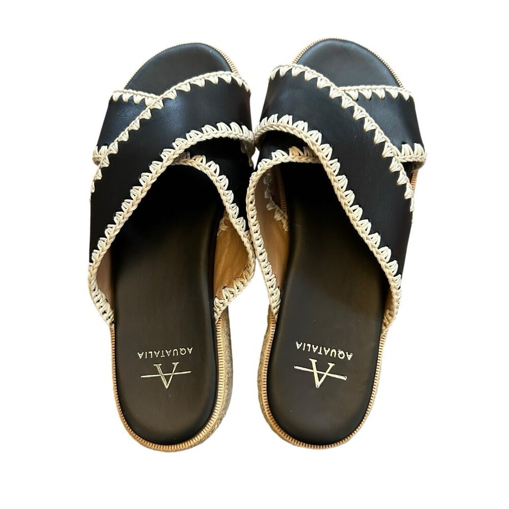 Aquatalia Black and Cream Leather Slide Sandals